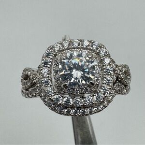 Stunning 925 Sterling Silver Double Band Halo CZ Ring Size 10 NEW